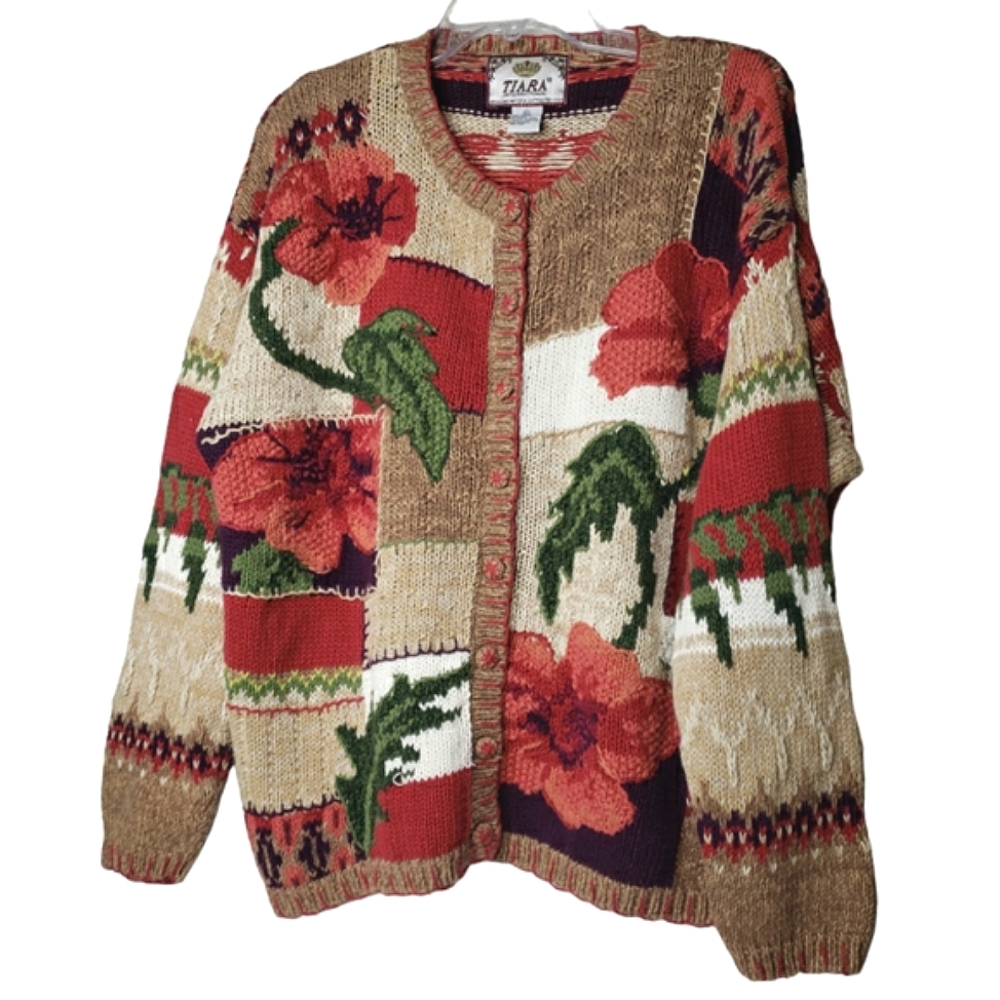 Vintage Tiara Hand Knitted XL Cardigan   Cottagecore Icelandic Farmcore Flora XL